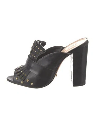 Pre-owned Schutz Leather Studded Accents Mules In Black