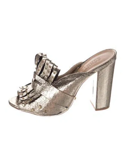 Pre-owned Schutz Leather Studded Accents Mules In Gold/metallic