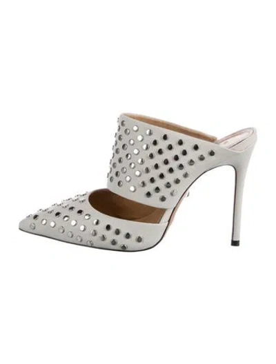 Pre-owned Schutz Leather Studded Accents Mules In White