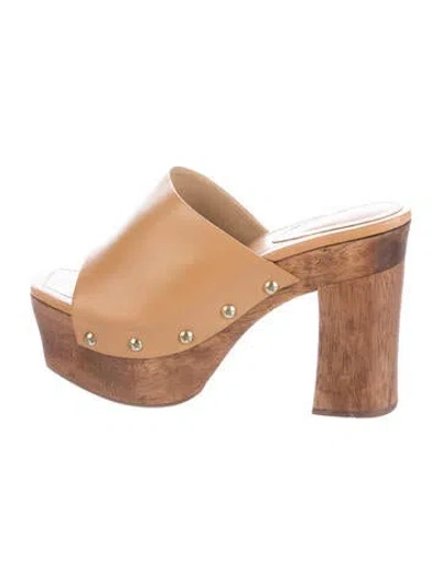 Pre-owned Schutz Leather Studded Accents Slides In Brown