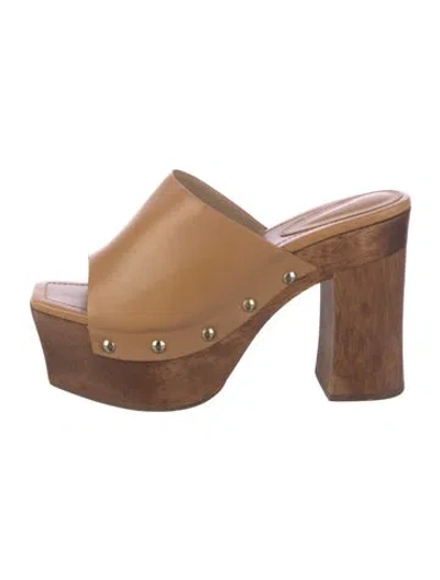 Pre-owned Schutz Leather Studded Accents Slides In Brown