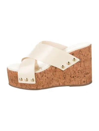 Pre-owned Schutz Leather Studded Accents Slides In Neutral