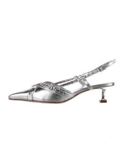 Pre-owned Schutz Leather Studded Accents Slingback Pumps In Metallic/silver