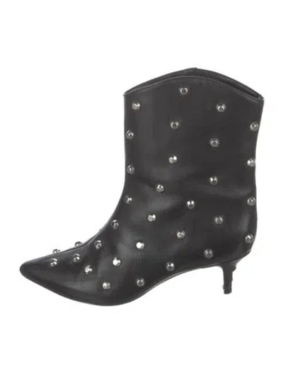 Pre-owned Schutz Leather Studded Accents Western Boots In Black
