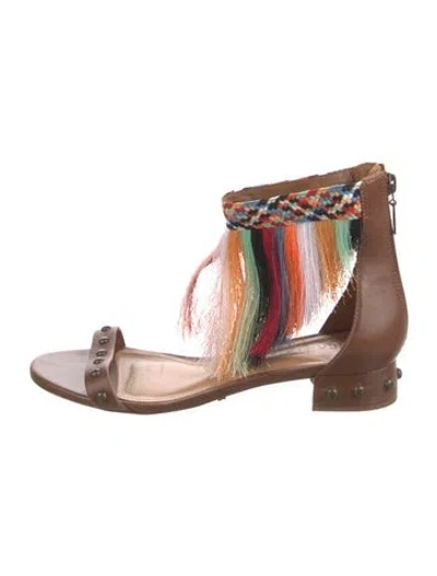 Pre-owned Schutz Leather Tassel Accents Sandals In Brown
