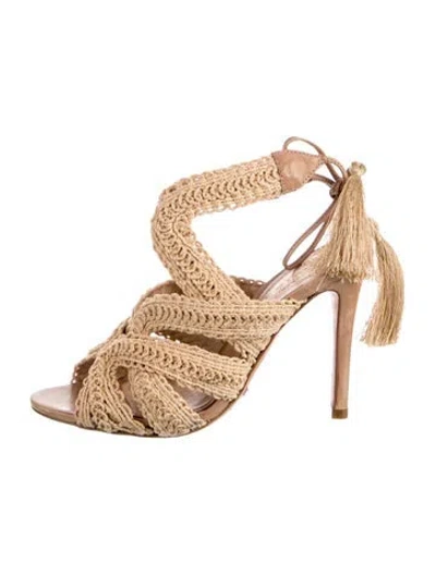 Pre-owned Schutz Leather Tassel Accents Sandals In Neutral