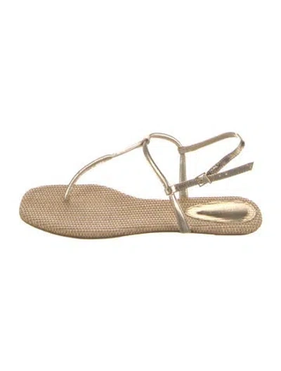 Pre-owned Schutz Leather T-strap Sandals In Gold