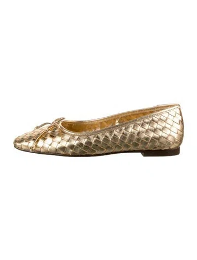 Pre-owned Schutz Leather Tweed Pattern Ballet Flats W/ Tags In Gold/metallic