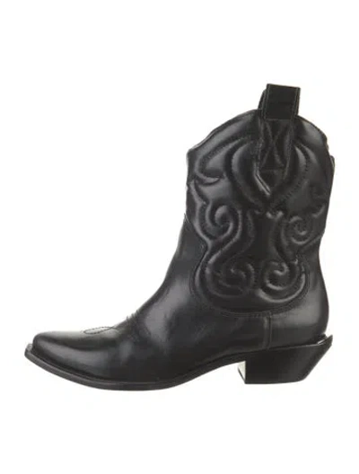 Pre-owned Schutz Leather Western Boots In Black