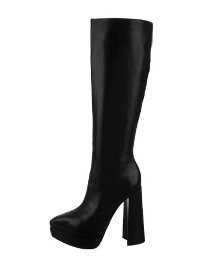 Pre-owned Schutz Leather Whipstitch Trim Boots In Black