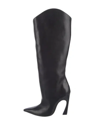 Pre-owned Schutz Leather Whipstitch Trim Boots In Black