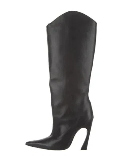 Pre-owned Schutz Leather Whipstitch Trim Boots In Black
