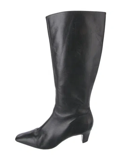 Pre-owned Schutz Leather Whipstitch Trim Boots In Black