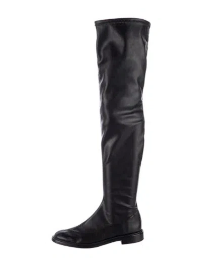 Pre-owned Schutz Leather Whipstitch Trim Boots In Black