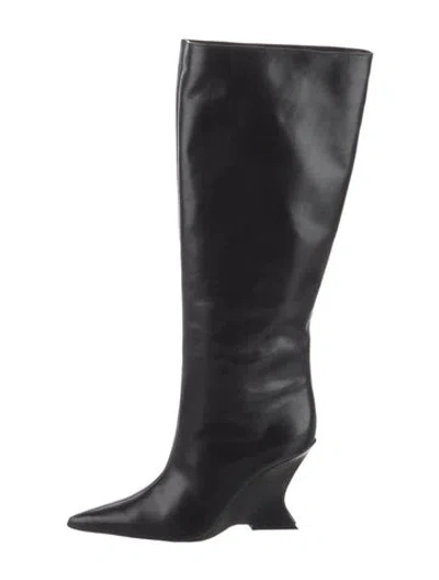 Pre-owned Schutz Leather Whipstitch Trim Boots W/ Tags In Black