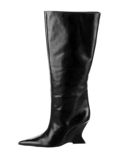 Pre-owned Schutz Leather Whipstitch Trim Boots W/ Tags In Black