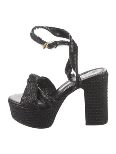 Pre-owned Schutz Leather Whipstitch Trim Espadrilles In Black