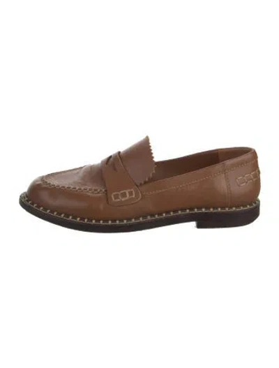 Pre-owned Schutz Leather Whipstitch Trim Loafers In Brown