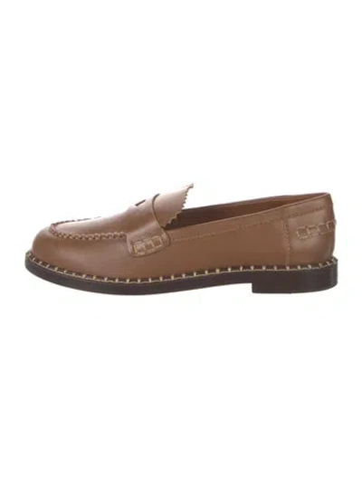 Pre-owned Schutz Leather Whipstitch Trim Loafers In Brown