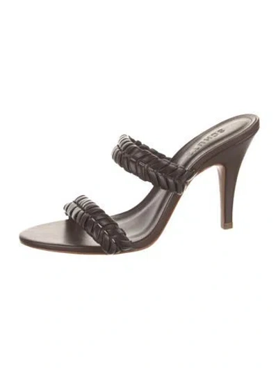 Pre-owned Schutz Leather Whipstitch Trim Slides In Brown