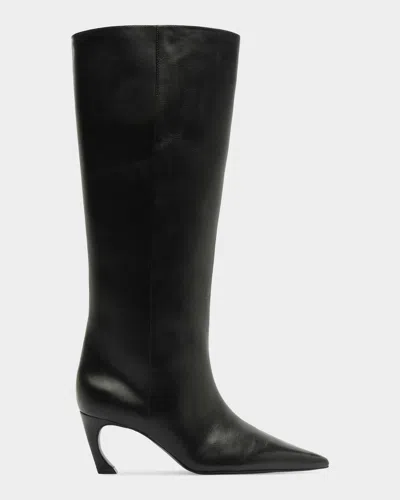 Schutz Lexi Leather Mid Knee-high Boots In Black