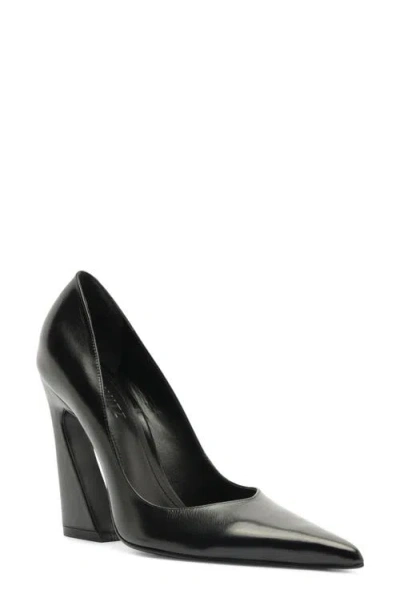 Schutz Lexi Pointed Toe Block Heel Leather Pump In Black