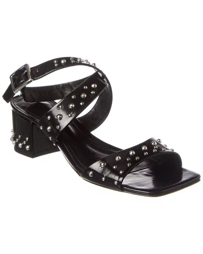 Schutz Lizzy Mid Block Leather Sandal In Black