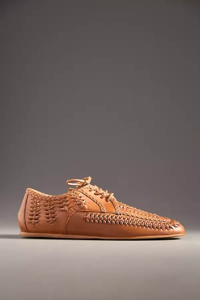 Schutz Maddy Whipstitch Lace-up Loafers In Brown