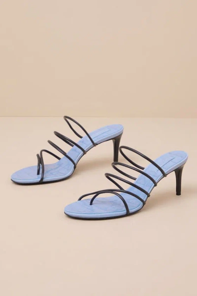 Schutz Malta Black Leather High Heel Slide Sandals