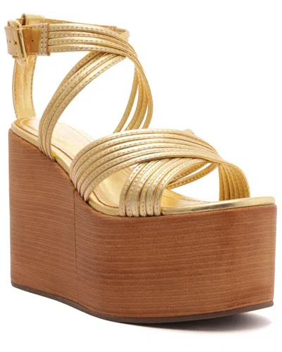Schutz Marcela Wedge Metallic Leather And Tpu Sandal In Gold