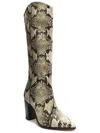 SCHUTZ MARYANA BLOCK HEEL BOOTS WOMENS CROCODILE PULL ON KNEE-HIGH BOOTS