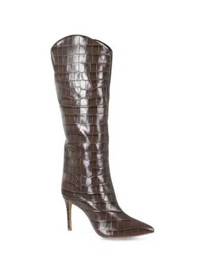 Schutz Maryana Croc-effect Leather Boots In Brown
