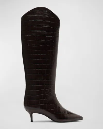 SCHUTZ MARYANA CROCO KITTEN TALL BOOTS