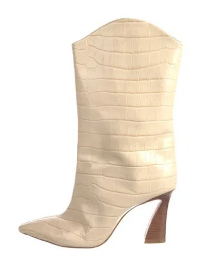 Pre-owned Schutz Maryana Embossed Leather Boots In Neutral
