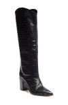 Schutz Maryana Pointed Toe Block Heel Knee High Boot In Black/black Snake Embossed