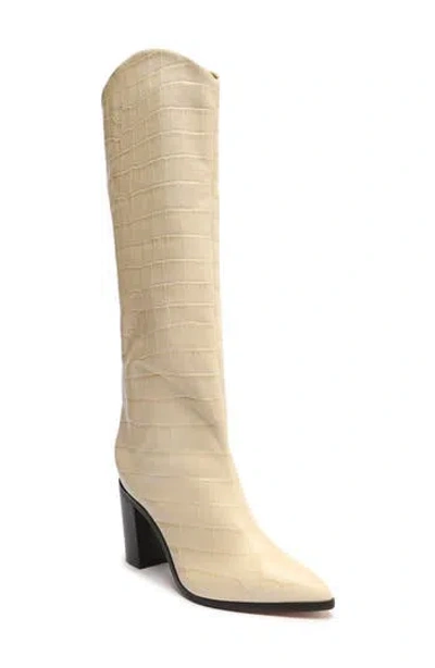 Schutz Maryana Pointed Toe Block Heel Knee High Boot In Eggshell