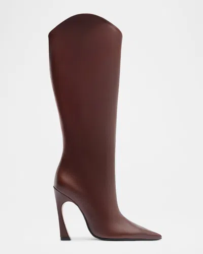 Schutz Maryann Up Curve Leather Knee-high Boots In Brown