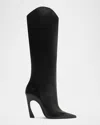 Schutz Maryann Up Leather Curve Tall Boots In Black
