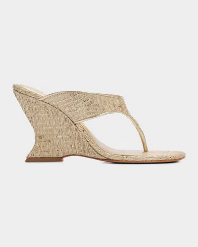 Schutz Maya 95mm Leather Wedge Sandals In Gold