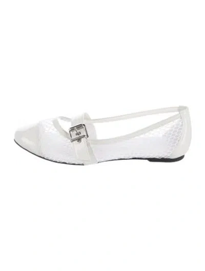 Pre-owned Schutz Mesh Lace Pattern Mary Jane Flats In White