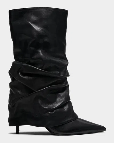 Schutz Mikki Cloak Draped Leather Mid-calf Boots In Black