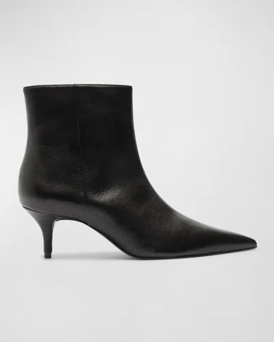 Schutz Mikki Leather Kitten Zip Booties In Black