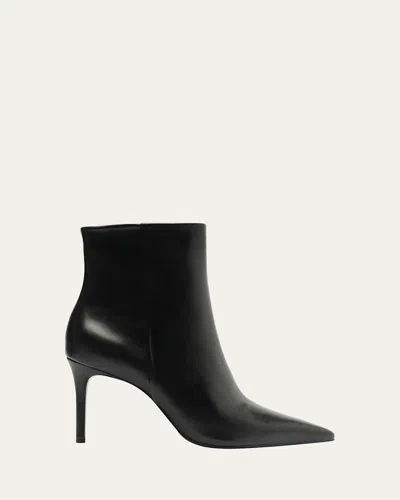Schutz Mikki Leather Stiletto Zip Booties In Black