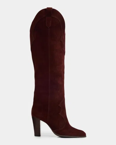Schutz Miller Up 95mm Knee-high Suede Boots In Burgundy