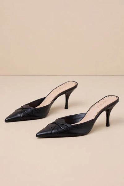 Schutz Minny Black Nappa Leather Bow Pointed-toe Mule Pumps