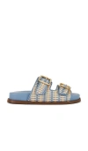 Schutz Naomi Sporty Beige And Sky Blue Woven Buckle Slide Sandals In Blue