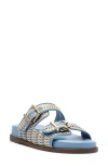 Schutz Naomi Sporty Beige And Sky Blue Woven Buckle Slide Sandals In Blue