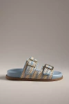 Schutz Naomi Sporty Beige And Sky Blue Woven Buckle Slide Sandals In Blue