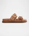 Schutz Naomi Woven Dual-buckle Slide Sandals In Brown
