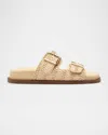 Schutz Naomi Woven Dual-buckle Slide Sandals In Beige